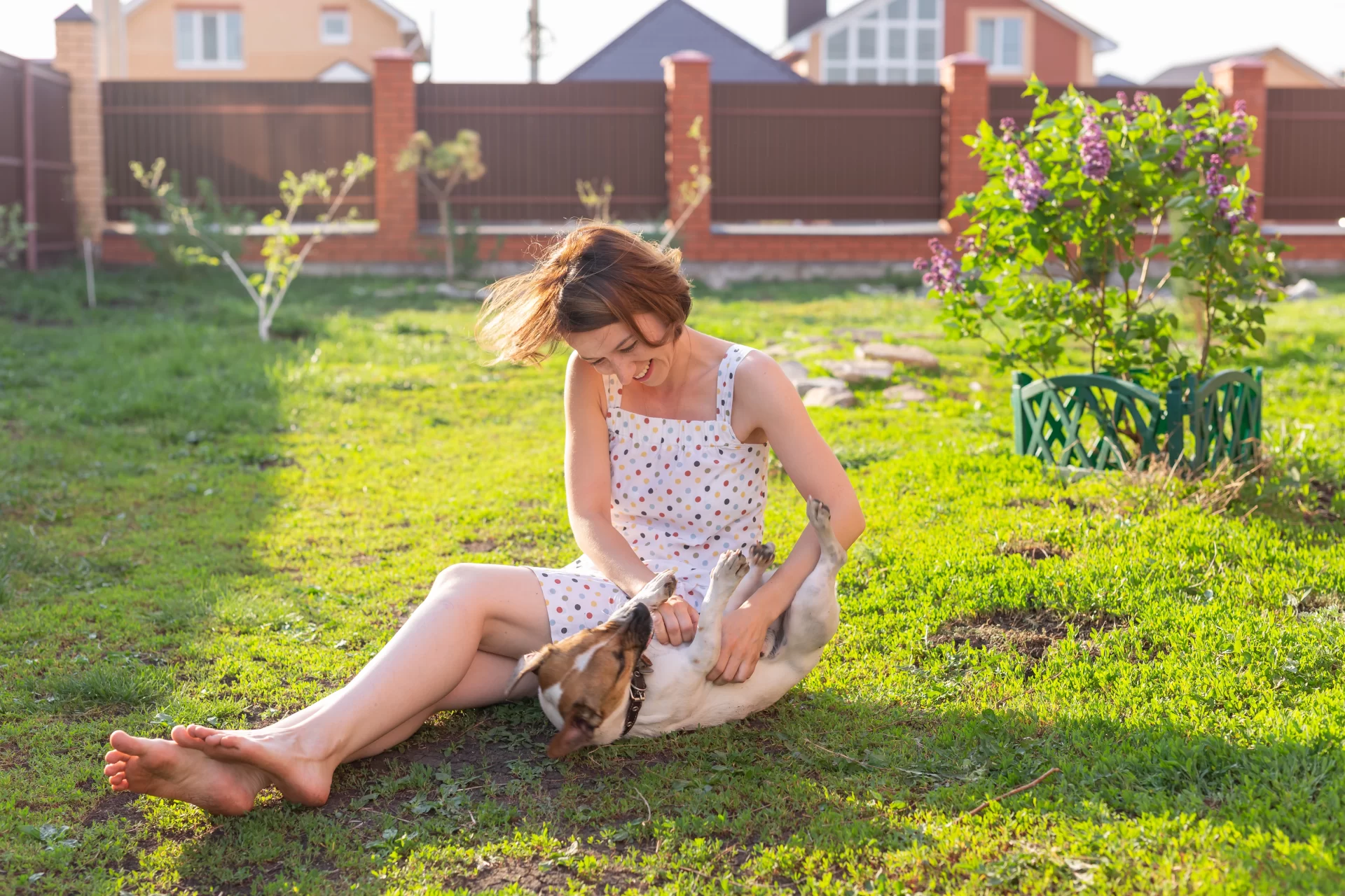 Woman playing with dog in the yard. South African pet laws. Pets24