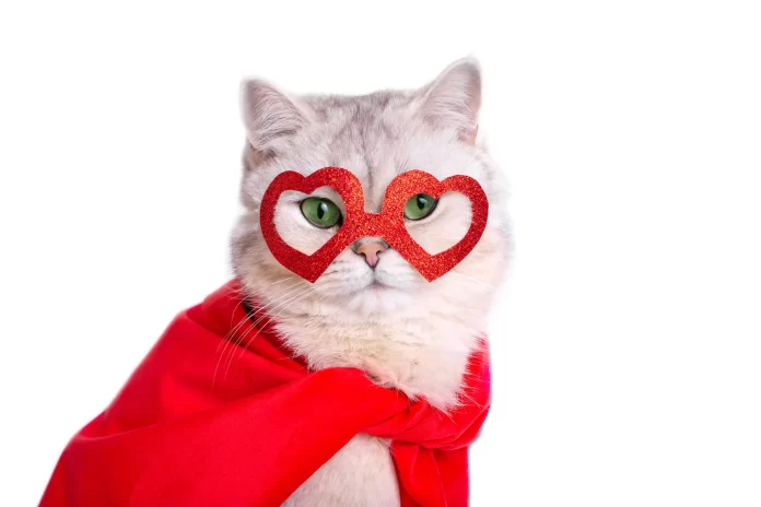 Cat wearing cape. Christmas pet costumes